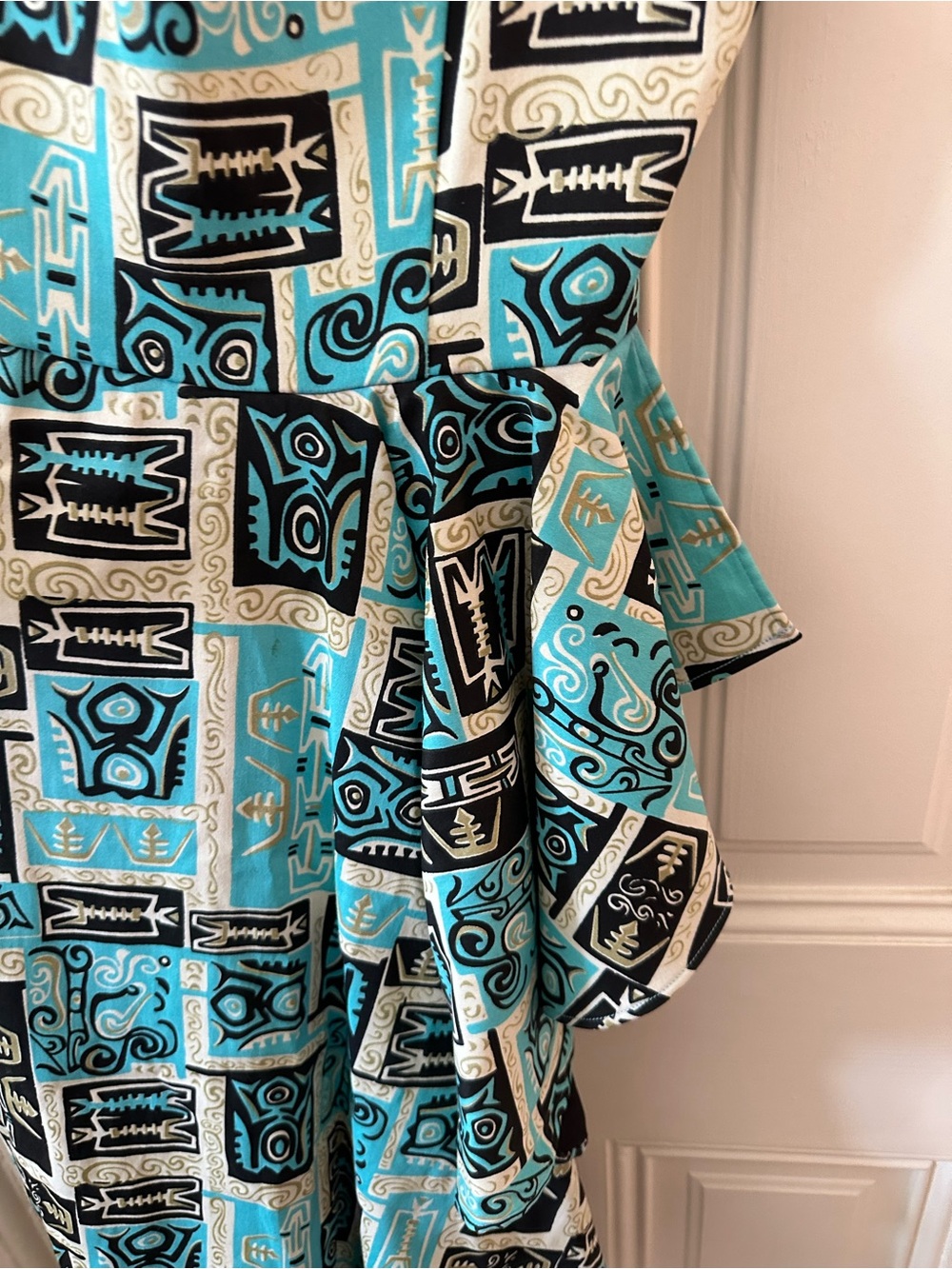 Pinup Couture Turquoise Black Cream Patterned Midi Dress - Picture 3 of 5